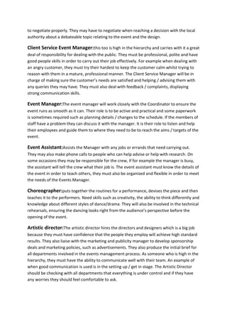 Events Management Team Job Roles