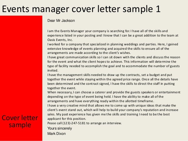 events manager cover letter special events cover letter