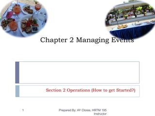 Chapter 2 Managing Events
Section 2 Operations (How to get Started?)
Prepared By: AY Clores, HRTM 195
Instructor
1
 