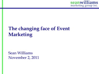 The changing face of Event
Marketing


Sean Williams
November 2, 2011
 