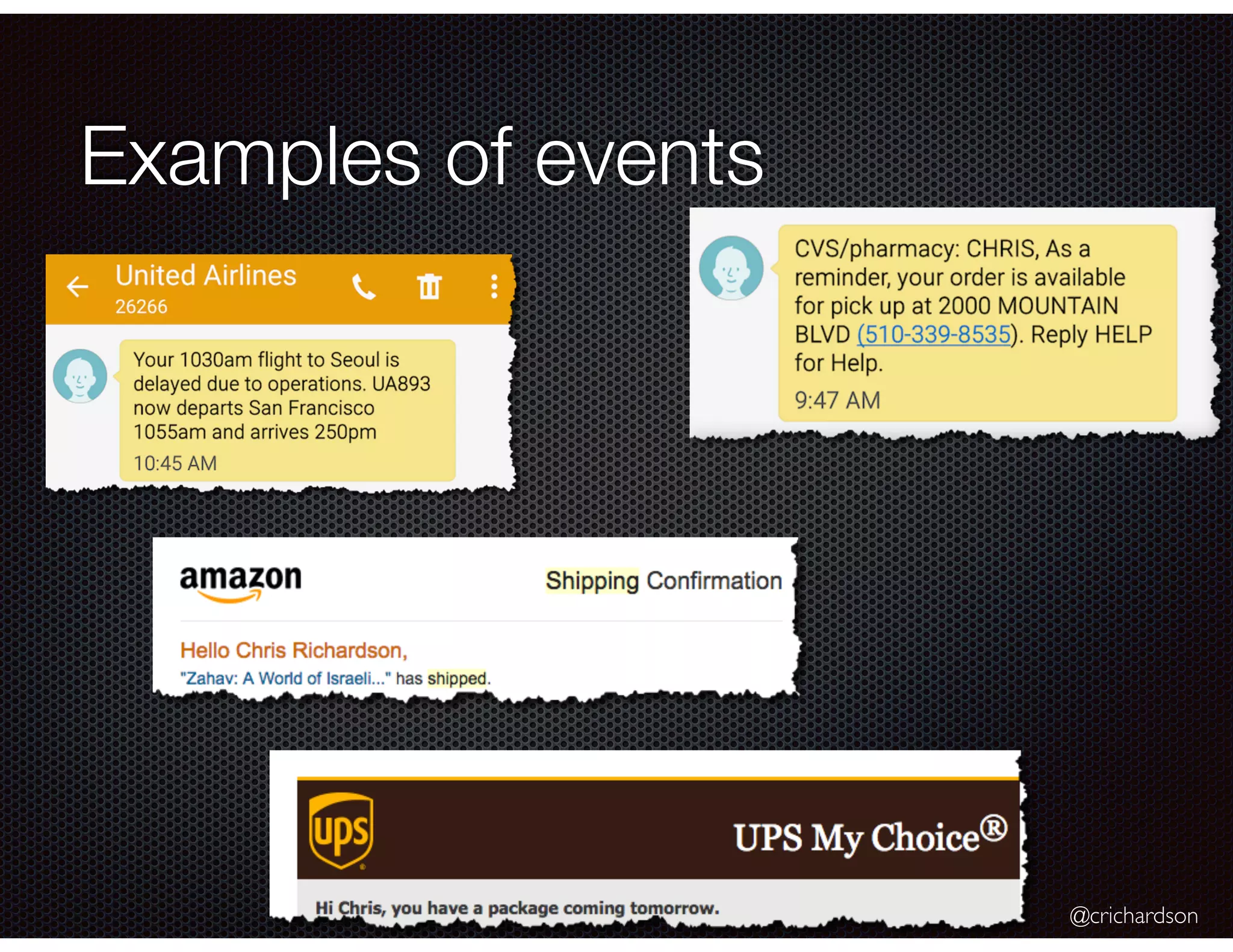 @crichardson
Examples of events
 