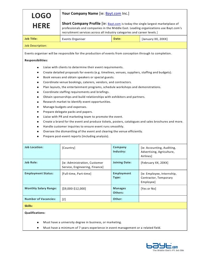 events organiser job description template by bayt com