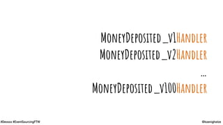 @koenighotze#Devoxx #EventSourcingFTW
MoneyDeposited_v1Handler
MoneyDeposited_v2Handler
…
MoneyDeposited_v100Handler
 