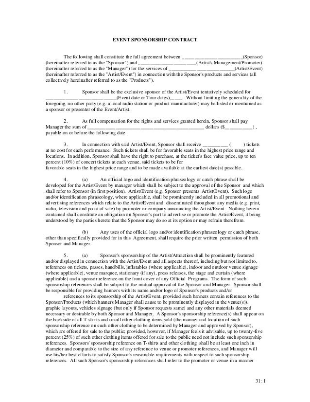 event sponsorship contract sponsorship contract