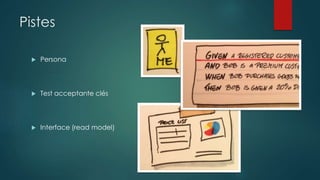 Pistes
 Persona
 Test acceptante clés
 Interface (read model)
 