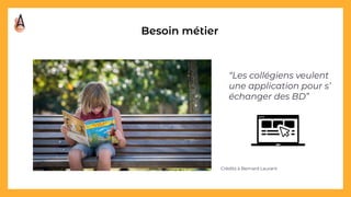 Besoin métier
“Les collégiens veulent
une application pour s’
échanger des BD”
Crédits à Bernard Laurant
 