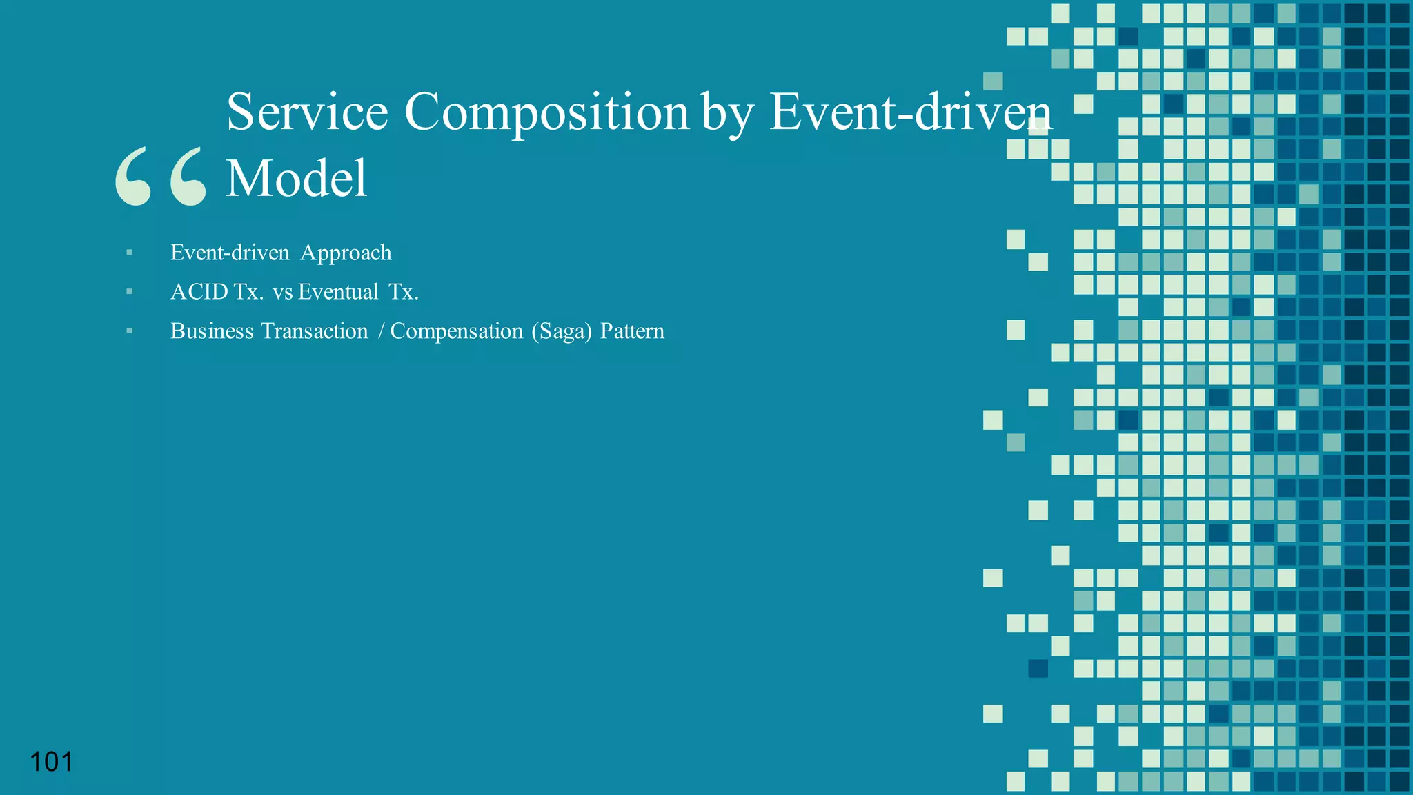 서비스의 호출 방식 2가지
▪ 외부에서
95
마이크로 서비스 간
(inter-­microservice call)
HTTPClient 로 REST 호출 혹은 Event  로 pub/sub
Feign  을 사용, @Autowired 로 proxy  객체리턴 혹은
MOM  (Apache  Kafka),  Spring  Cloud  Stream
Ribbon  이 Eureka  를 통하여 직접 마이크로
서비스가 로드밸런싱된 대상을 선택
AJAX  로 REST 호출
Hybind 를 사용, 자바스크립트객체와
Resource  바인딩
Zuul을 경유하여 Eureka  에서 발견된
path  에 따른 서비스가 라우팅
 