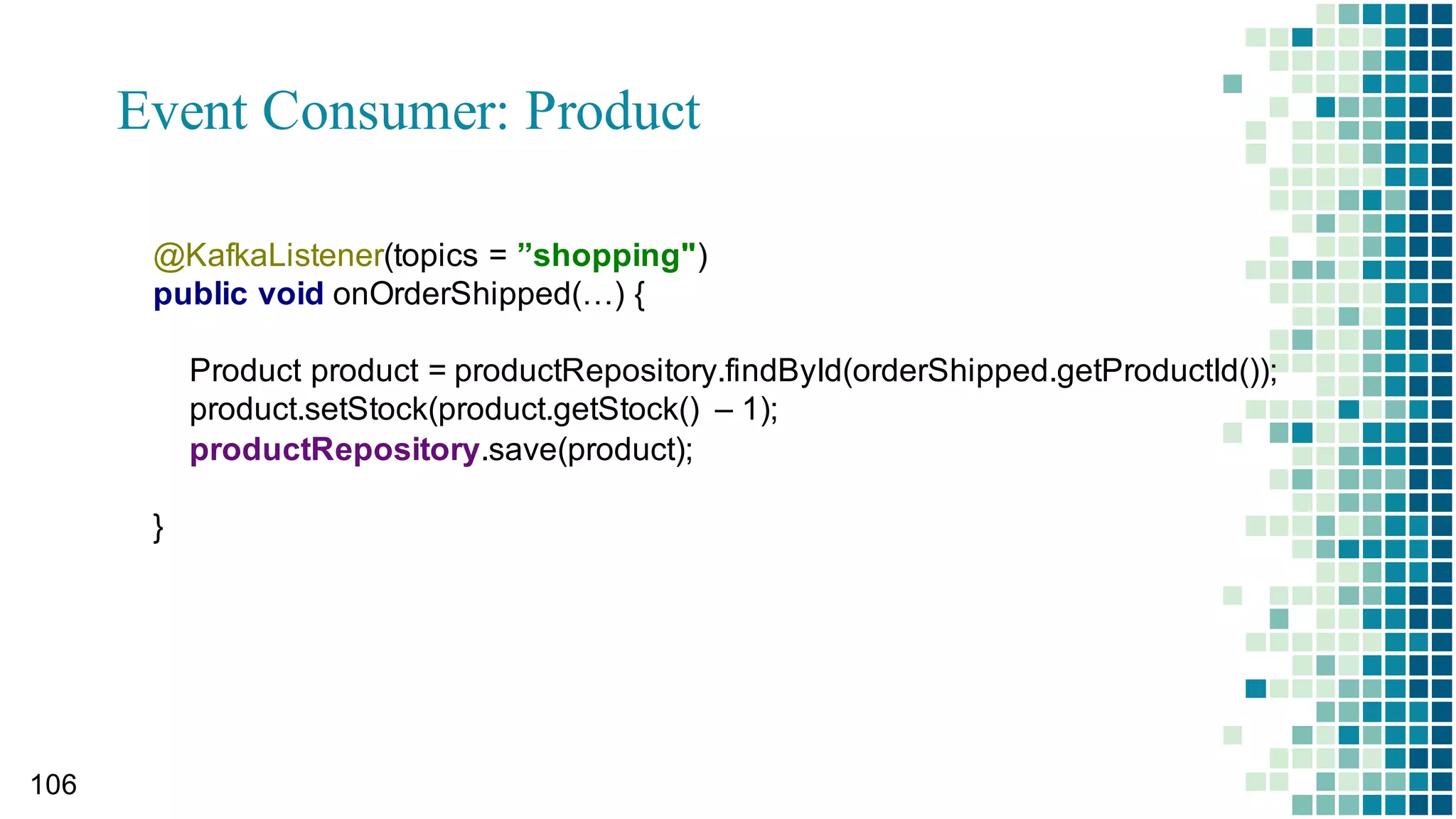 장애전파 차단: 서킷브레이커 패턴
100
Client
Circuit
breaker Supplier
Connection
problem
timeouttimeout
timeouttimeout
trip
Circuit  open
장애 감지 시, 차단기 작동(Open)
일시 동안 Fallback으로 서비스 대체
일부 트래픽으로 서비스 정상여부 확인
정상 확인 시, 차단기 해제(Close)
 