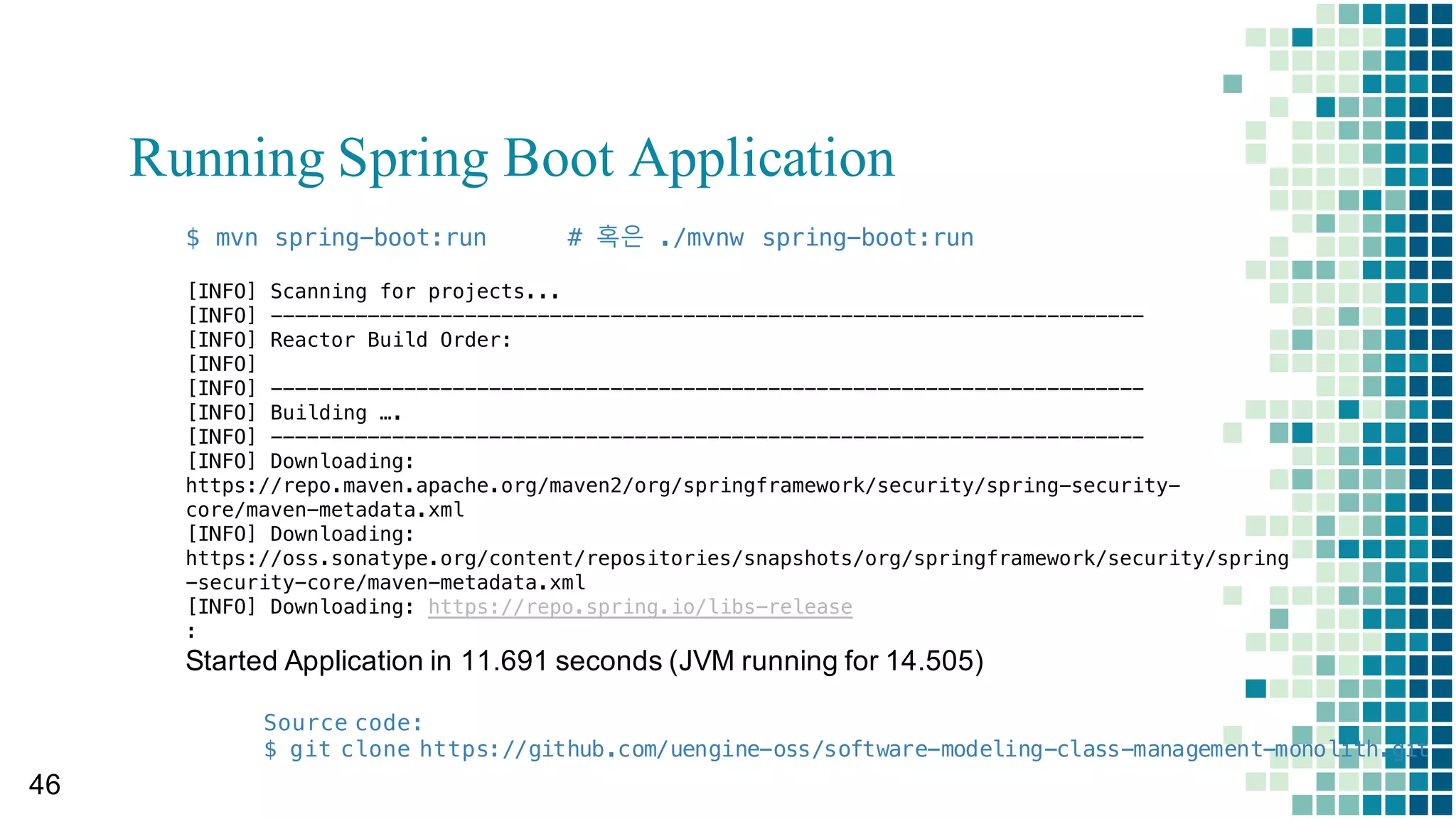 Step 1: Applying Hexagonal Architecture
주문정보
입력
주문이
발생함
주문
(Order)
  domain  model
주문
주문 (Order)
Message
consumer
Message
producer
DAO
ControllerBrowser
Message  broker
과정정보
입력
주문이
발생함
Repository
interface
커맨드
외부
도메인이벤트
도메인이벤트
Database
 