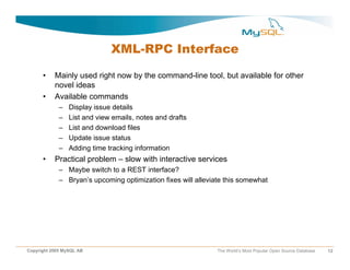 XML-RPC Interface

      •    Mainly used right now by the command-line tool, but available for other
           novel ide...