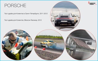PORSCHE
Тест-драйв для Клиентов в Санкт-Петербурге. 2011-2012
Тест-драйв для Клиентов, Moscow Raceway. 2012
 