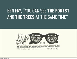 BEN FRY, “YOU CAN SEE THE FOREST
                AND THE TREES AT THE SAME TIME”




Friday, March 23, 12
 