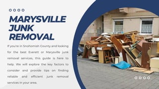 MARYSVILLE
JUNK
REMOVAL
If you're in Snohomish County and looking
for the best Everett or Marysville junk
removal services, this guide is here to
help. We will explore the key factors to
consider and provide tips on finding
reliable and efficient junk removal
services in your area.
 