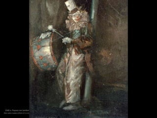 1940 a. Payaso con tambor
Óleo sobre madera (29,8 x 27,3 cm)
 