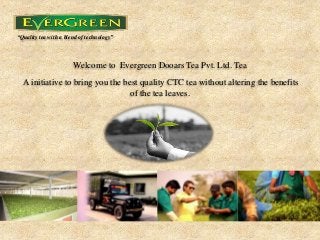 “Quality tea with a blend of technology”
Welcome to Evergreen Dooars Tea Pvt. Ltd. Tea
A initiative to bring you the best quality CTC tea without altering the benefits
of the tea leaves.
 