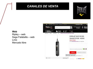 CANALES DE VENTA
Web
Ripley – web
Saga Falabella – web
Linio
Mercado libre
 