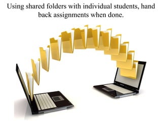Using shared folders with individual students, hand
back assignments when done.
 