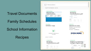 Travel Documents
Family Schedules
School Information
Recipes
 
