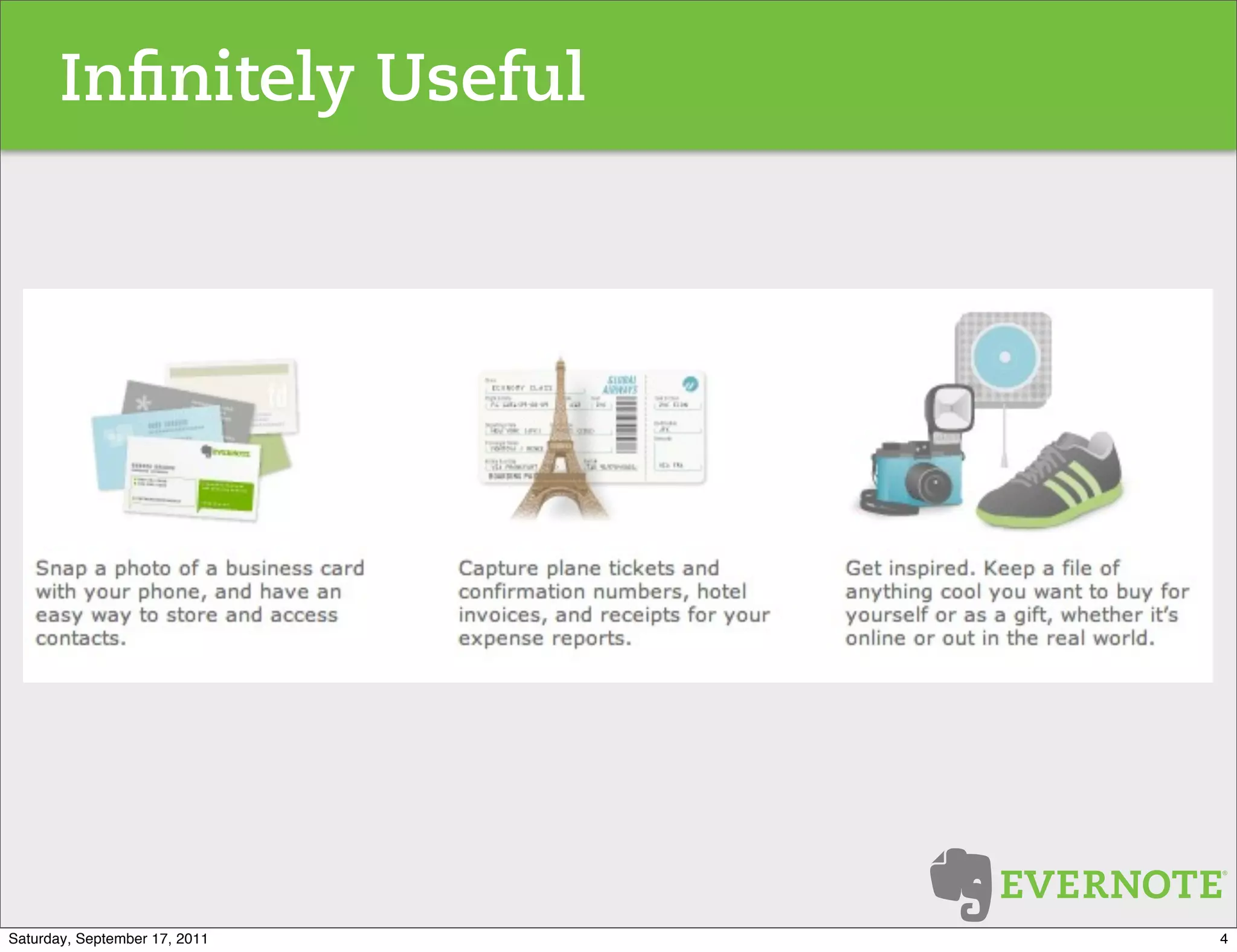 In nitely Useful




Saturday, September 17, 2011   4
 