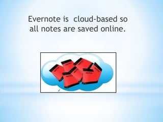 Evernote is cloud-based so
all notes are saved online.
 