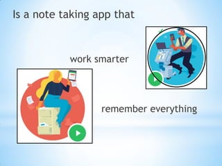 Is a note taking app that
remember everything
work smarter
 