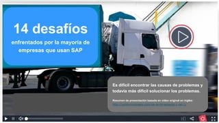 1
14 desafíos
enfrentados por la mayoría de
empresas que usan SAP
Es difícil encontrar las causas de problemas y
todavía más difícil solucionar los problemas.
Resumen de presentación basada en video original en inglés:
http://unbouncepages.com/ea-anim-episode-1-rel-1/
 