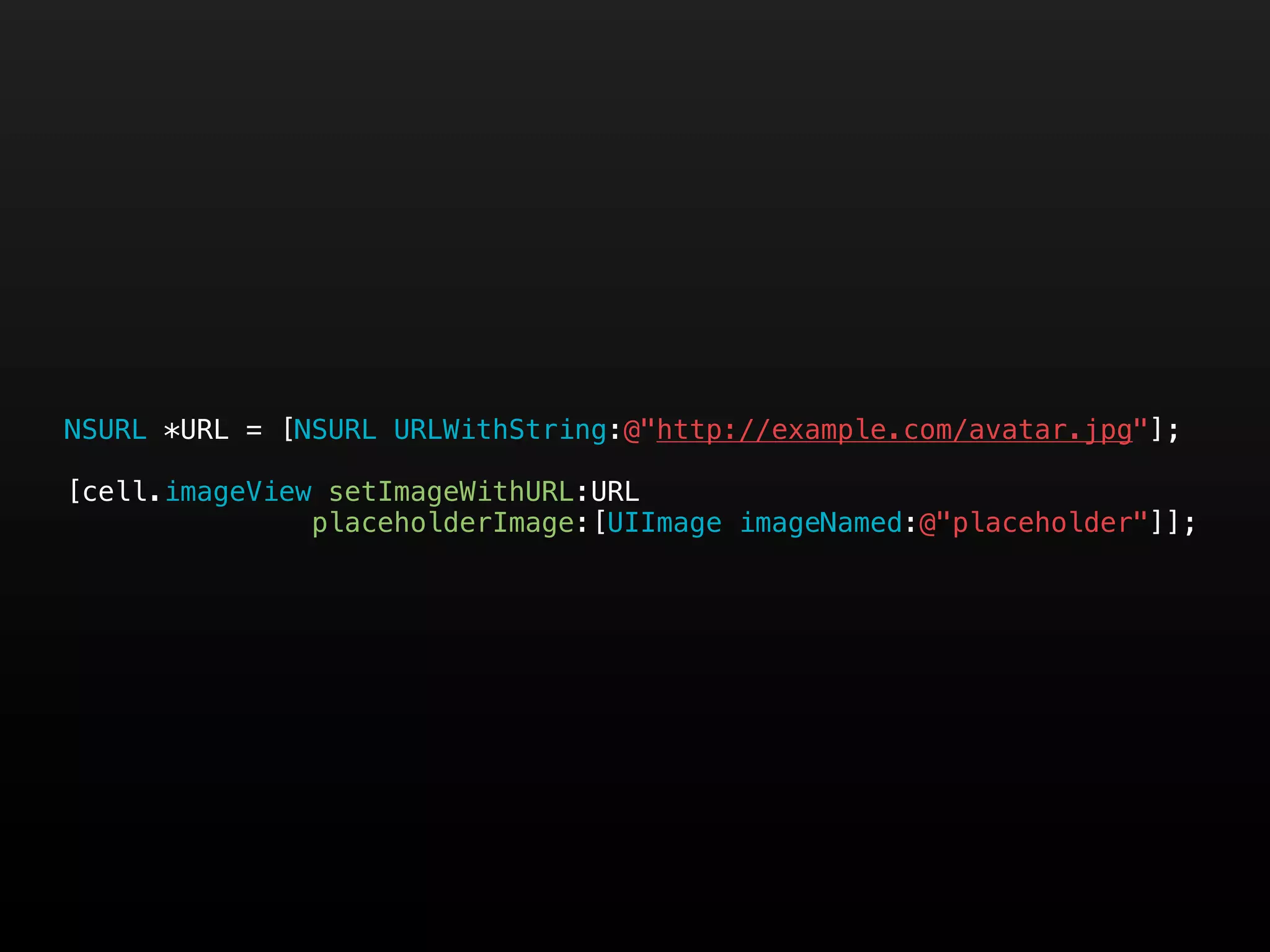 NSURL *URL = [NSURL URLWithString:@"http://example.com/avatar.jpg"];

[cell.imageView setImageWithURL:URL
               placeholderImage:[UIImage imageNamed:@"placeholder"]];
 