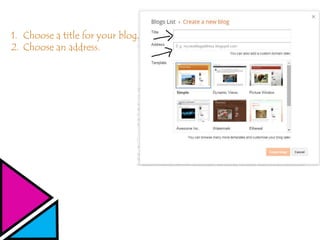1. Choose a title for your blog.
2. Choose an address.
 