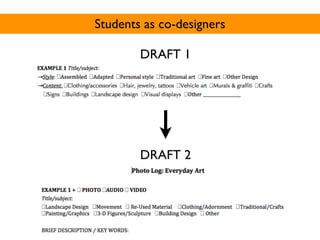 Students as co-designers

        DRAFT 1




        DRAFT 2
 