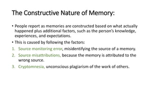 Everyday memory and Memory Errors | PPTX