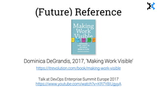 (Future) Reference
Dominica DeGrandis, 2017, ‘Making Work Visible’
https://itrevolution.com/book/making-work-visible
Talk at DevOps Enterprise Summit Europe 2017
https://www.youtube.com/watch?v=KR7Y8IUgyyA
 