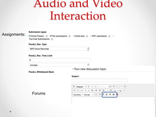 Audio and Video
Interaction
Assignments:
Forums
 