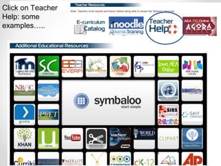 Click on Teacher
Help: some
examples…..
 