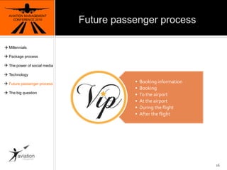 Future passenger processAVIATION MANAGEMENT CONFERENCE 201016MillennialsPackage processThe power of social mediaTechnologyFuture passenger processThe big question