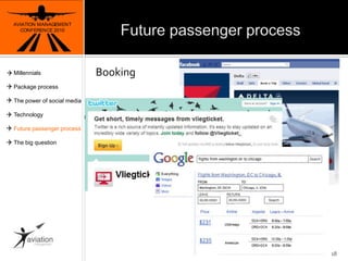Future passenger processAVIATION MANAGEMENT CONFERENCE 2010Booking18MillennialsPackage processThe power of social mediaTechnologyFuture passenger processThe big question