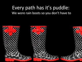 Every path has it’s puddle:  We wore rain boots so you don’t have to 