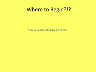 Where to Begin?!?

*video of student’s first day played here

 