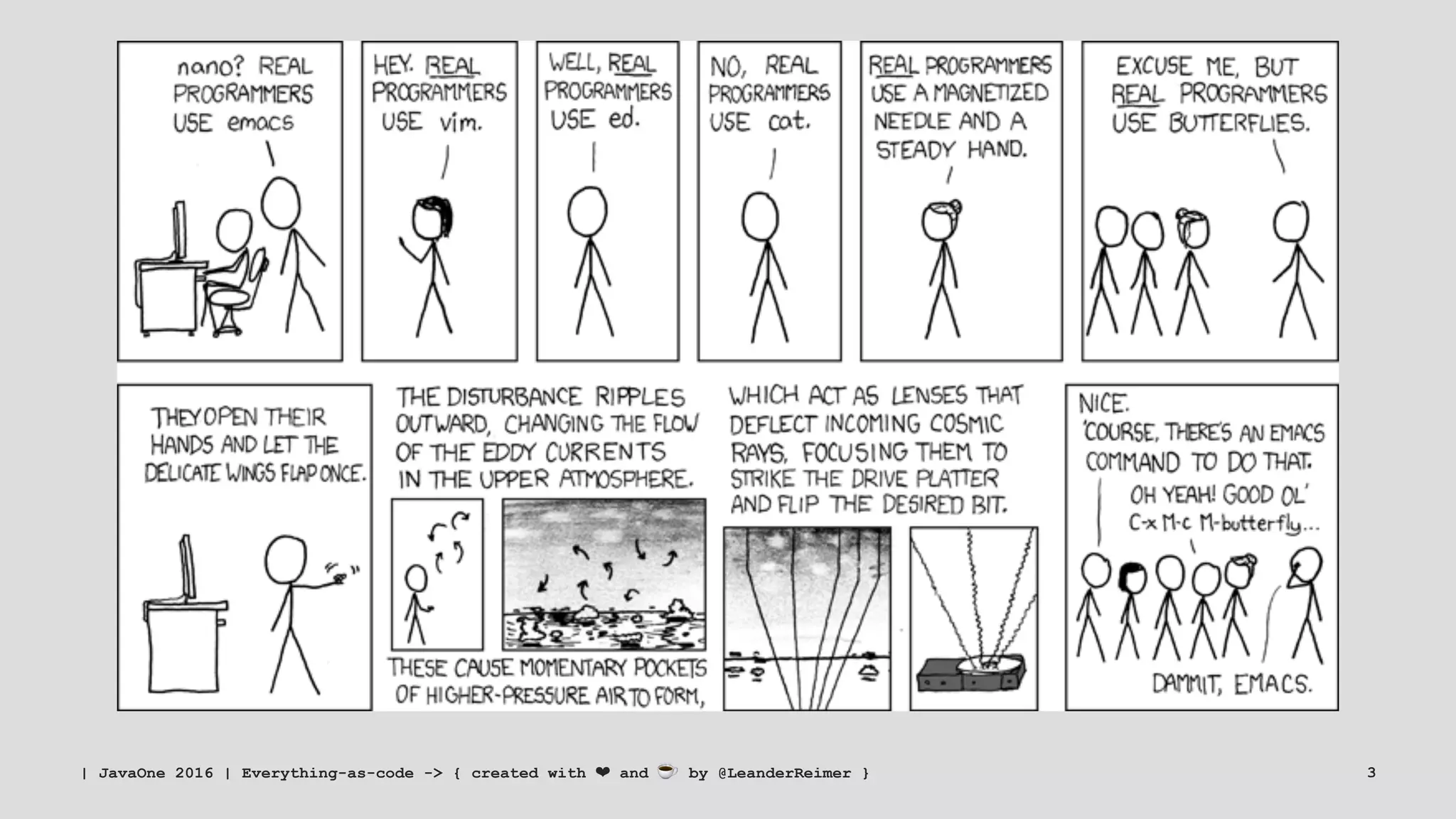 | JavaOne 2016 | Everything-as-code -> { created with ❤ and ☕ by @LeanderReimer } 3
 