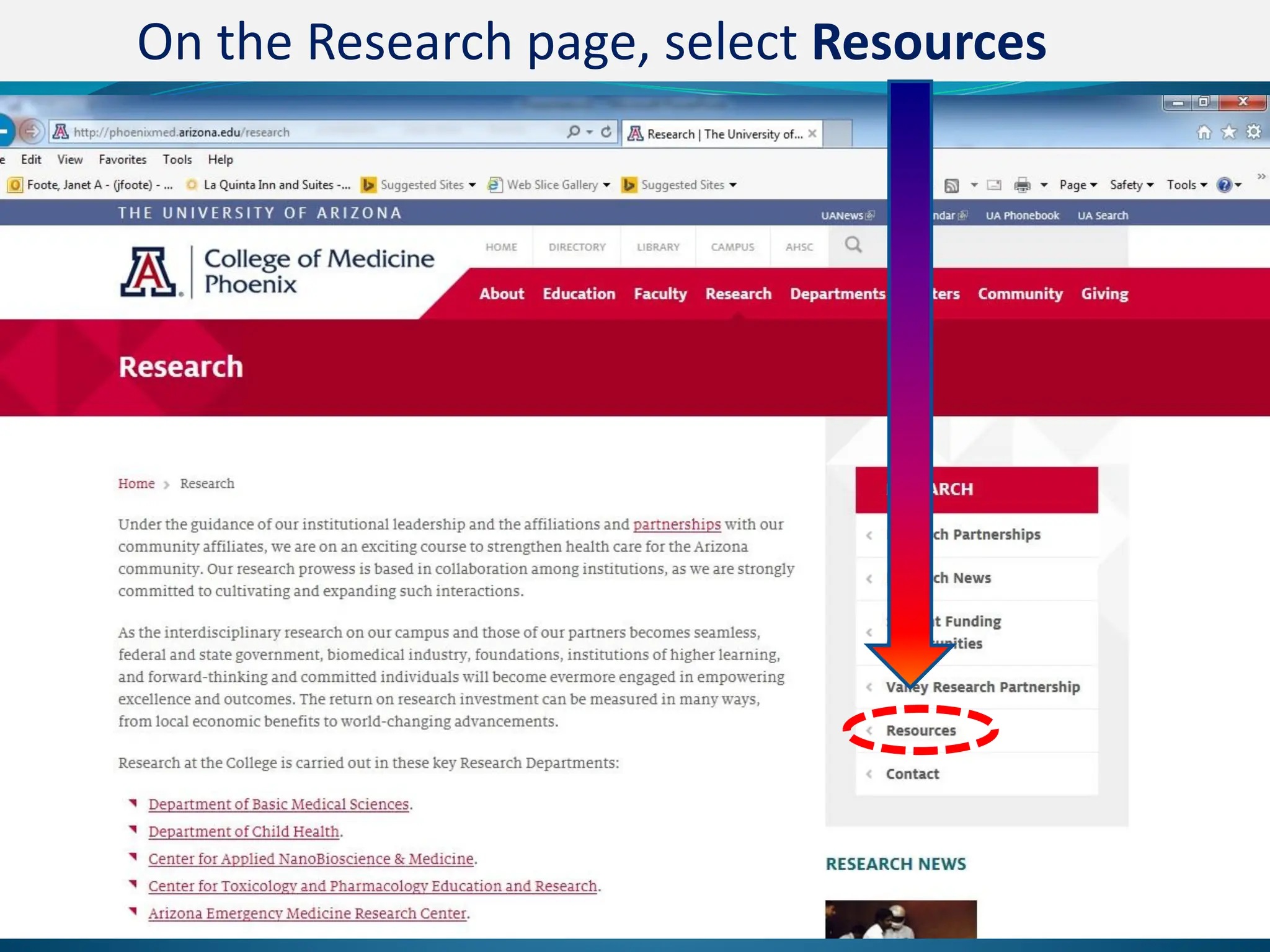 On the Research page, select Resources
 