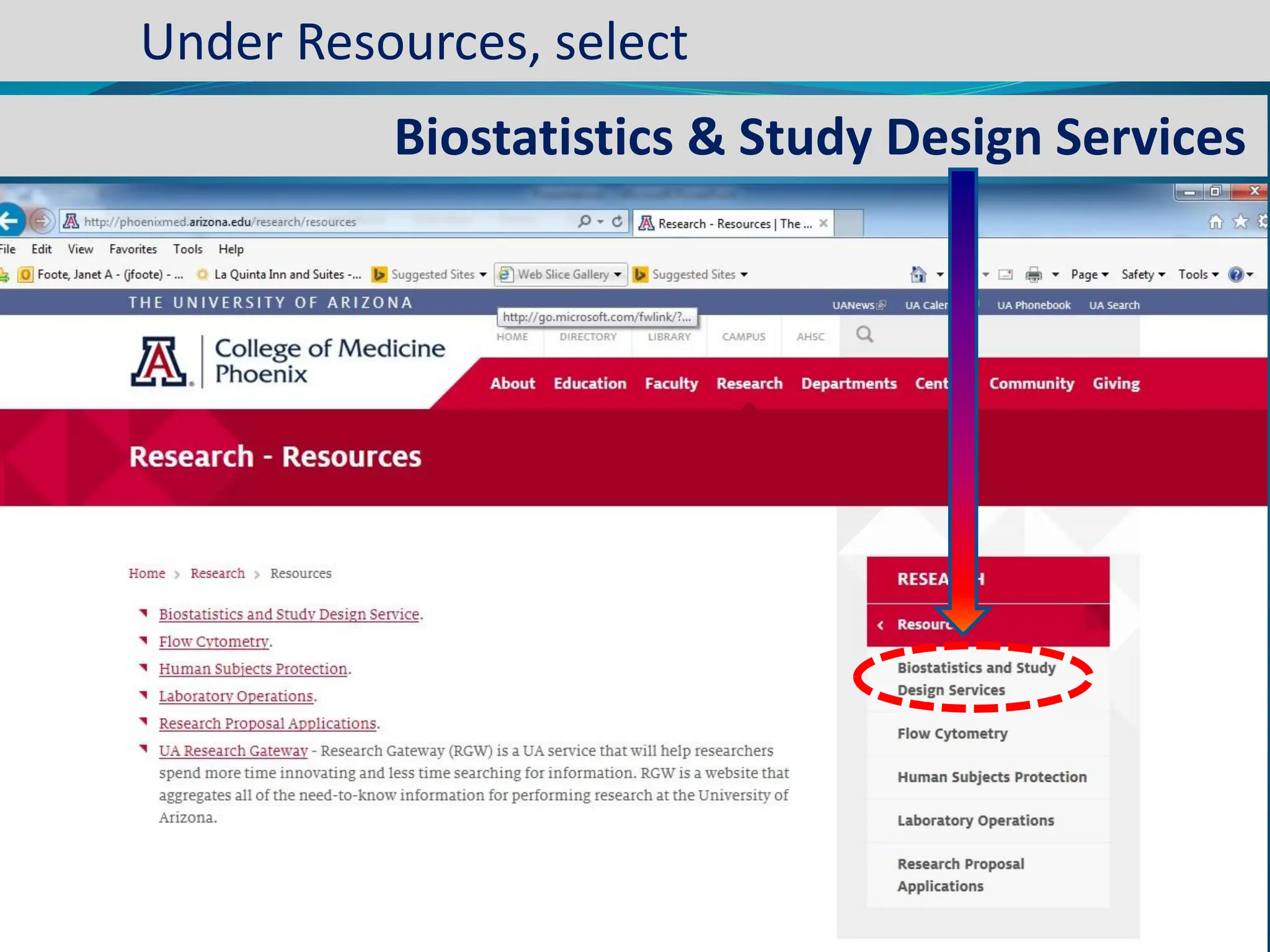 Under Resources, select
Biostatistics & Study Design Services
 
