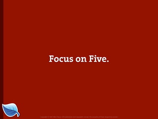 Focus on Five.




Copyright © 2007 Blue Flavor. All trademarks and copyrights remain the property of their respective owners.