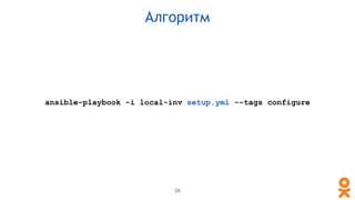 ansible-playbook -i local-inv setup.yml --tags configure
28
Алгоритм
 