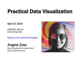 Practical Data Visualization
April 10, 2014
COMPSCI 290-01:
Everything Data
https://iu.box.com/everythingdata
Angela Zoss
Data Visualization Coordinator
Data & GIS Services
 