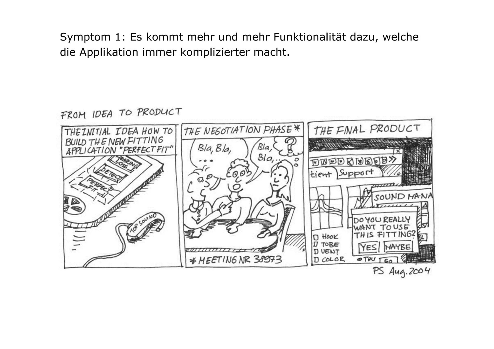 Symptom 1: Es kommt mehr und mehr Funktionalität dazu, welche
die Applikation immer komplizierter macht.
 