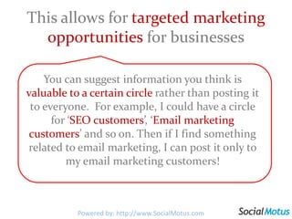 Just click on ‘Sparks’ then enter the topic you’re interested in.Then just click “share” on content you find interesting.Powered by: http://www.SocialMotus.com