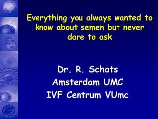 Dr. R. Schats
Amsterdam UMC
IVF Centrum VUmc
Everything you always wanted to
know about semen but never
dare to ask
 