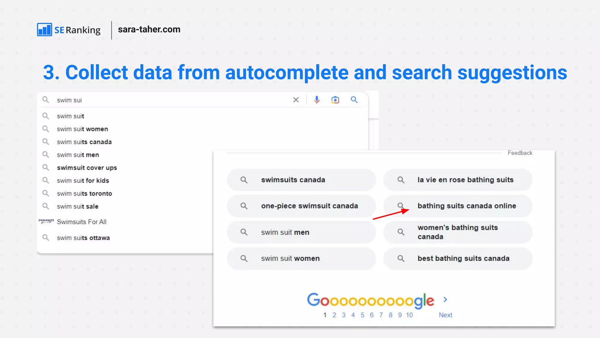3. Collect data from autocomplete and search suggestions
sara-taher.com
 