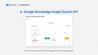 6. Google Knowledge Graph Search API
https://cloud.google.com/natural-language#natural-language-api-demo
sara-taher.com
 