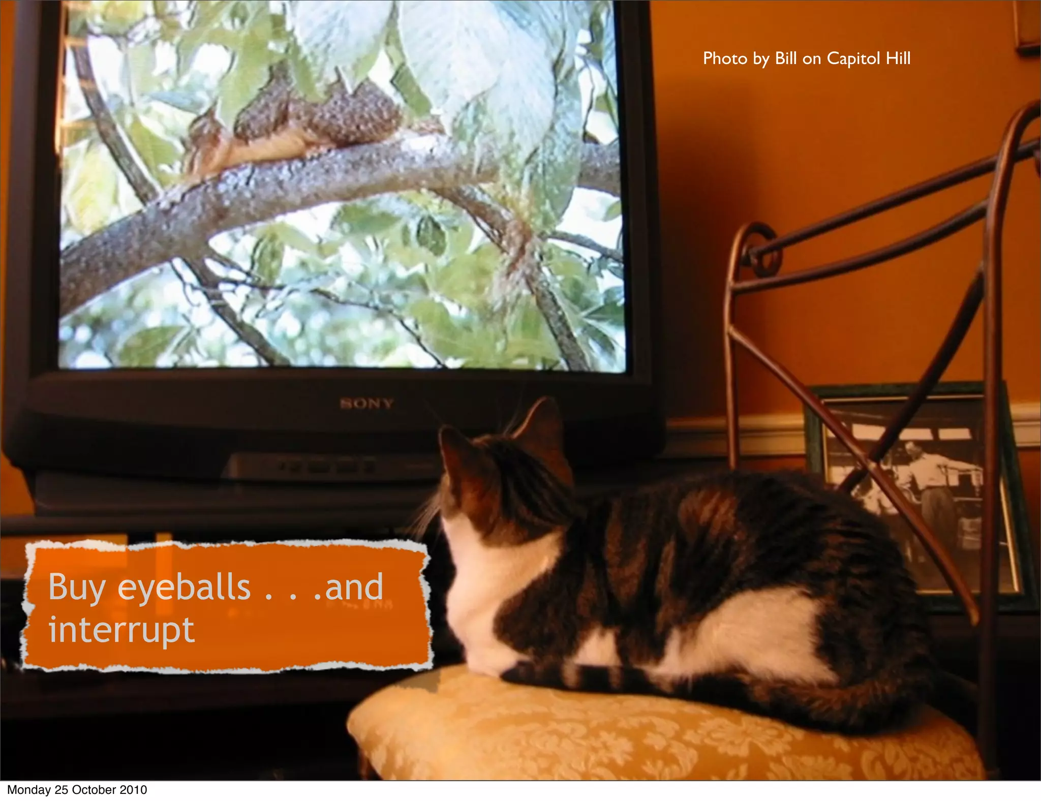 Buy eyeballs . . .and
interrupt
Photo by Bill on Capitol Hill
Monday 25 October 2010
 