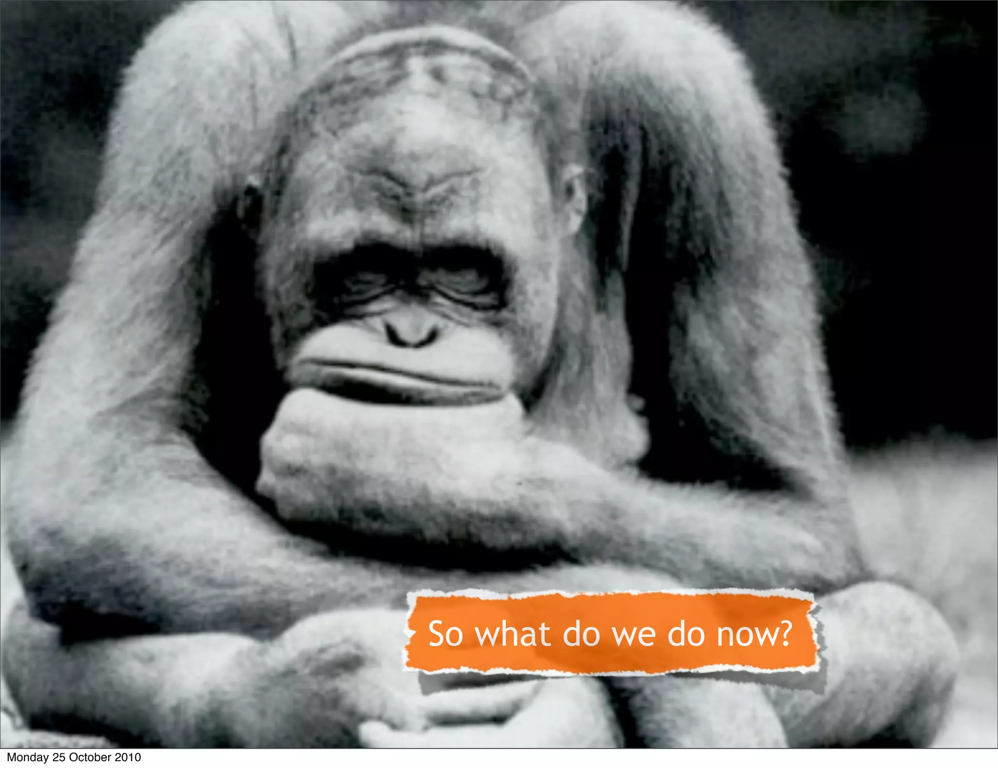 • So what do we do?
So what do we do now?
Monday 25 October 2010
 